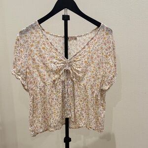 SO Floral Tie-Front Blouse in Cream, Pink & Yellow